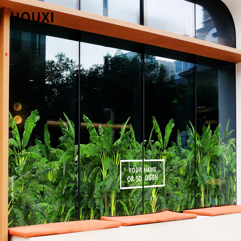 森林玻璃贴橱窗装饰保护隐形棕榈树热带风办公室装饰贴膜静电无胶