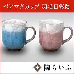 现货 日本进口九谷烧 陶瓷日式羽毛目彩釉手工情侣茶杯马克杯礼品