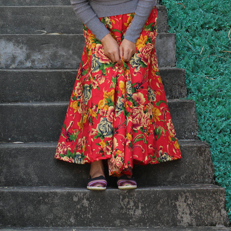 春秋冬波西米亚东北大花半身裙民族风a字裙长裙大摆沙滩裙仙女裙