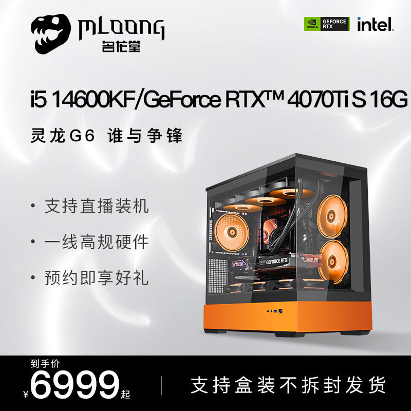 名龙堂i5 14600KF/RTX4060Ti/4070S/Ti 台式电脑主机直播电竞游戏兼容机高颜值拼色海景房DIY主机