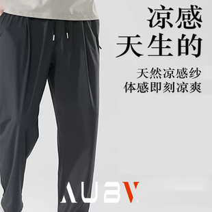 AUBV高端休闲裤男士2024新款冰丝夏季薄款直筒运动松紧腰宽松裤子