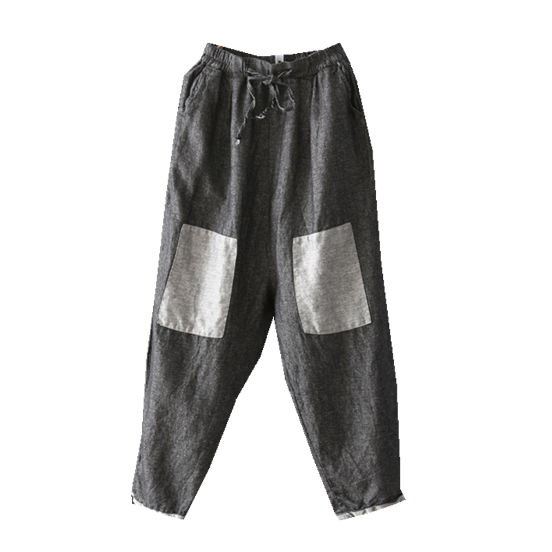 750针织全棉仿牛仔掉档老爹裤女宽松裤子哈伦裤休闲裤松紧腰b6144