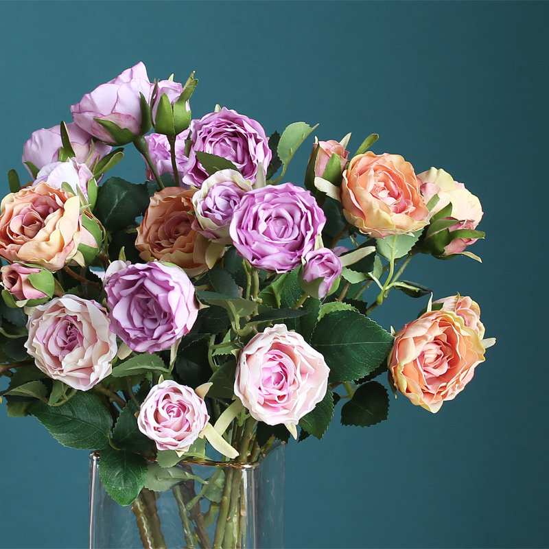 追花【褶皱玫瑰】复古干花效果仿真花古典蔷薇假花餐桌花客厅花艺