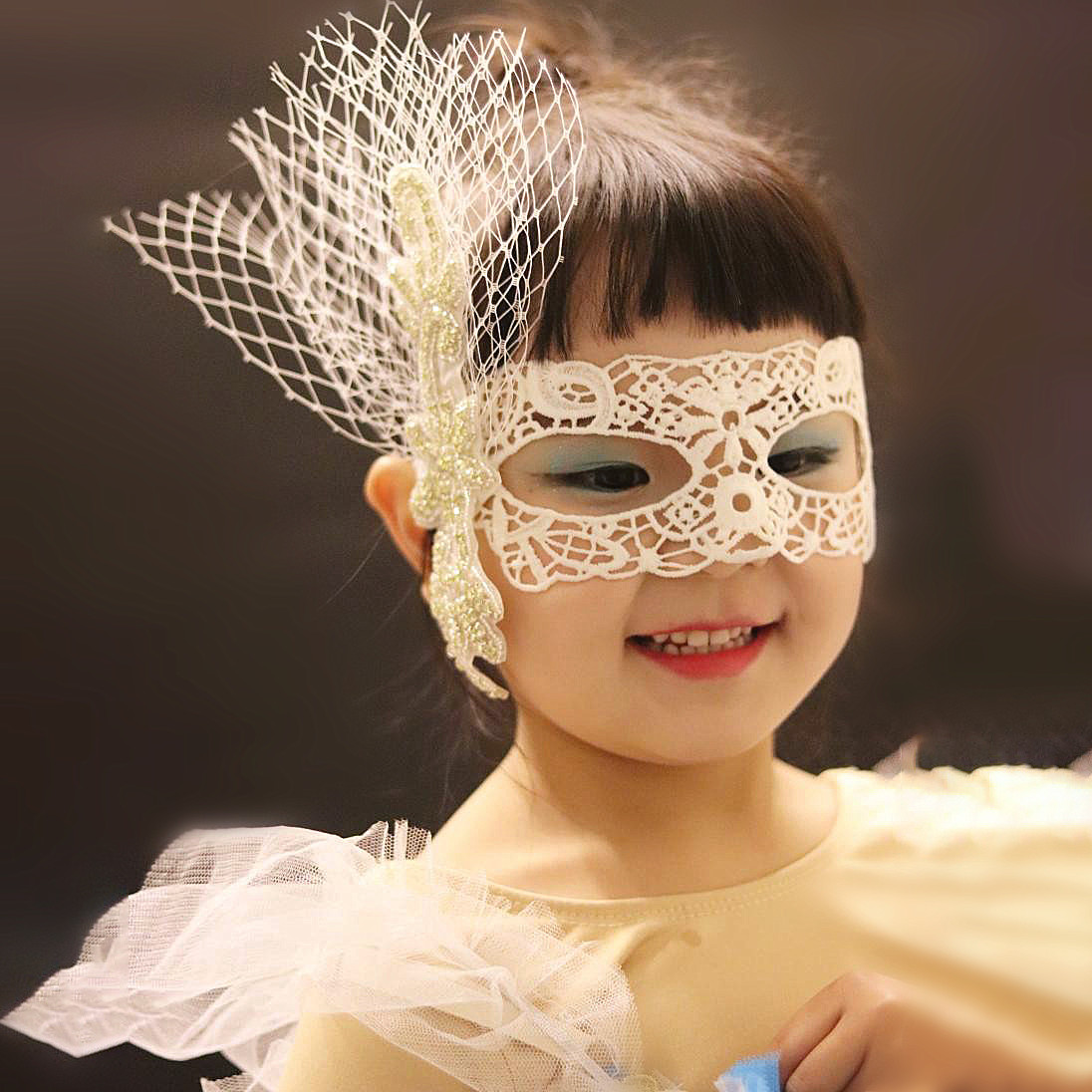 假面女凰儿童面具派对公主万圣节舞会羽毛蕾丝表演六一圣诞元旦