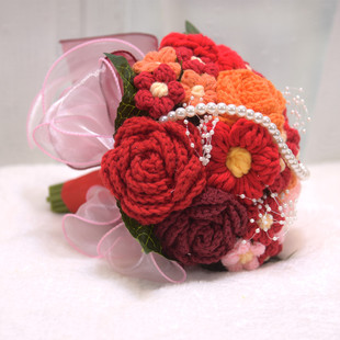 新娘伴娘结婚订婚手捧花手工编织针织玫瑰花束成品领证中式婚礼