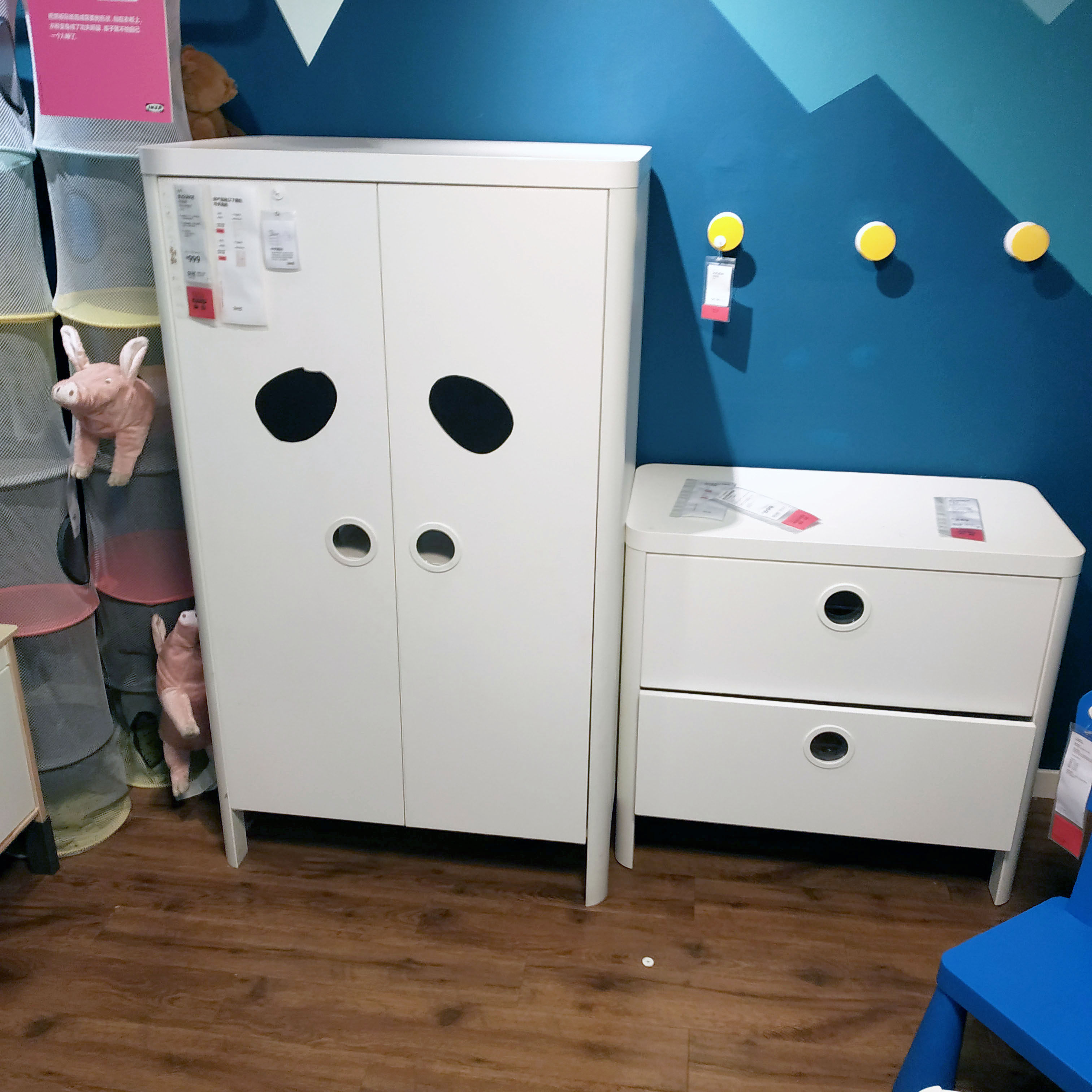 宜家 布松纳儿童衣柜衣橱卧室衣物收纳柜储物柜白/粉80x140 厘米