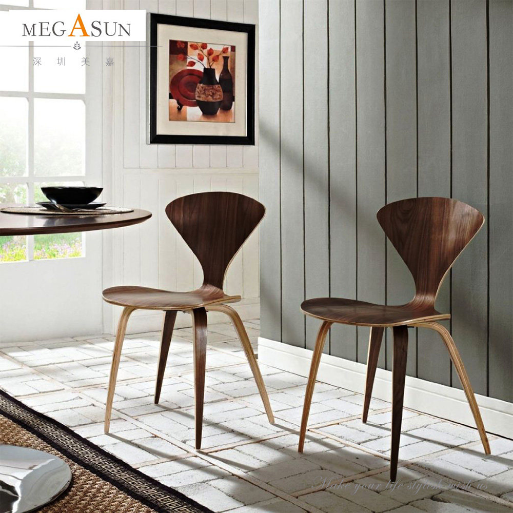 展示与对比:丹麦 北欧 现代简约 设计师胡桃木色餐椅 创意咖啡厅餐椅
