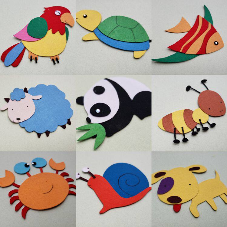 【免剪模板】布贴画材料包堆绣布艺手工diy幼儿亲子卡通动物15x15