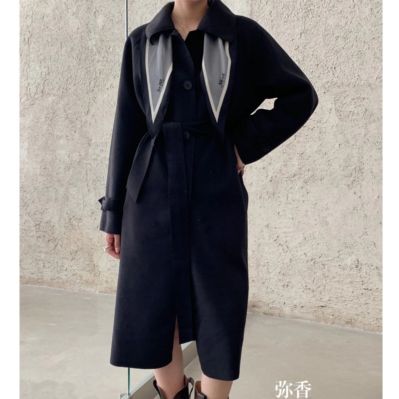弥香毛呢外套女中中长2020秋冬法式丝巾宽松cosplay女装