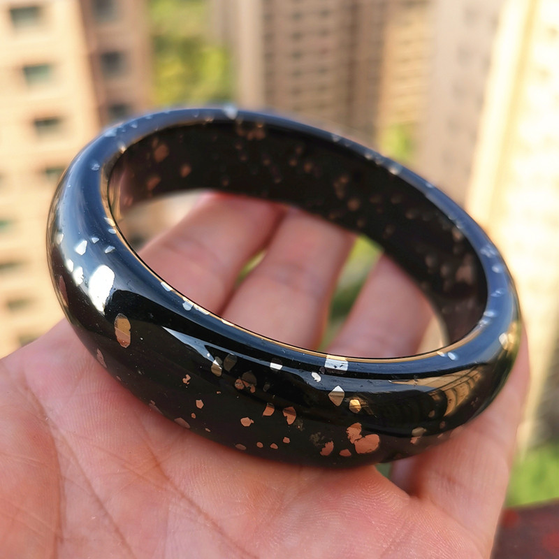 新疆和田玉山料墨青玉黄铁矿玉镯 券后1250元包邮