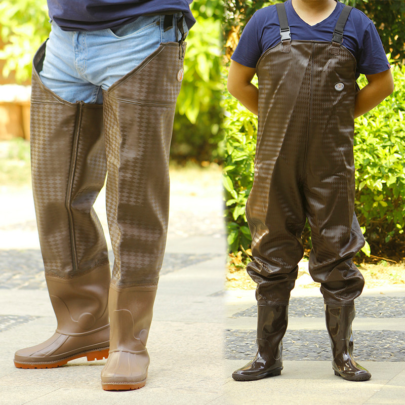 加厚下水裤抓绒背带下水裤半身水裤叉裤防滑防水捕鱼裤过膝钓鱼鞋
