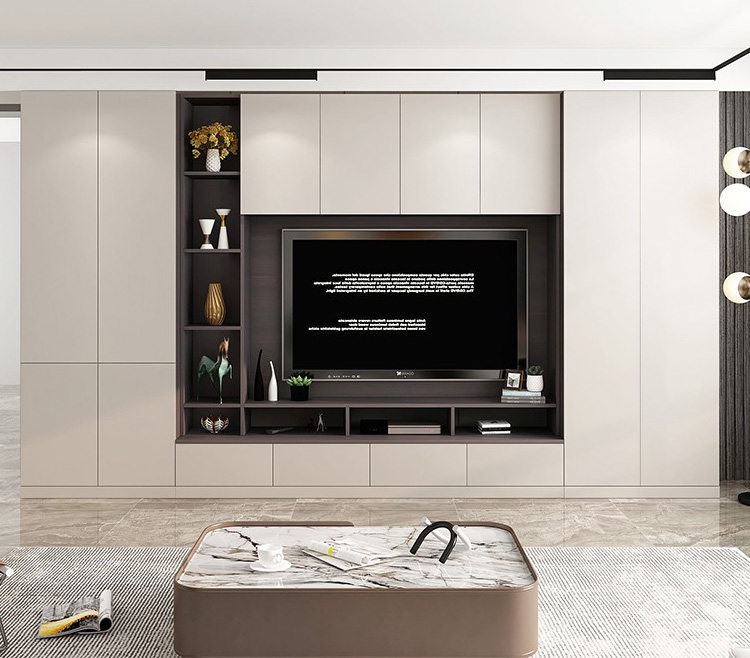 实木电视柜一体组合背景墙柜整体客厅轻奢现代简约满墙储物柜定制
