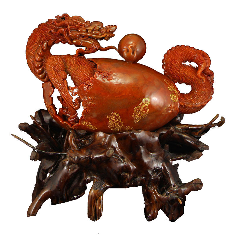 8107克寿山石精雕游龙戏珠摆件