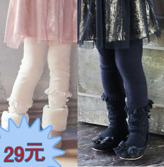 特价韩版童装女童冬装2015新款儿童钮扣花边加绒打底裤公主长裤
