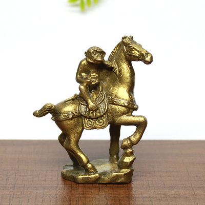 实心纯铜黄铜办公桌书桌桌面小摆件马上封侯小号装饰品升官升职器