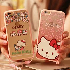 hello kitty手机壳苹果6s带绳挂脖子iphone6plus保护套全包边防摔