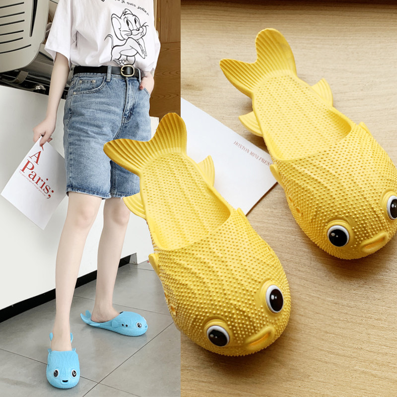 可爱红色河豚按摩个性搞怪鱼拖鞋女2020夏天新款室内防滑卡通风潮