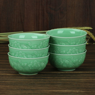 龙泉青瓷大码饭碗粥碗中式陶瓷家用5英寸米饭碗6个装餐具瓷器套装