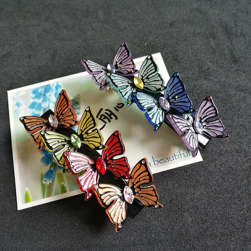 法国亚历山大同款立体四只蝴蝶弹簧夹发夹顶夹头饰精致发卡盘发