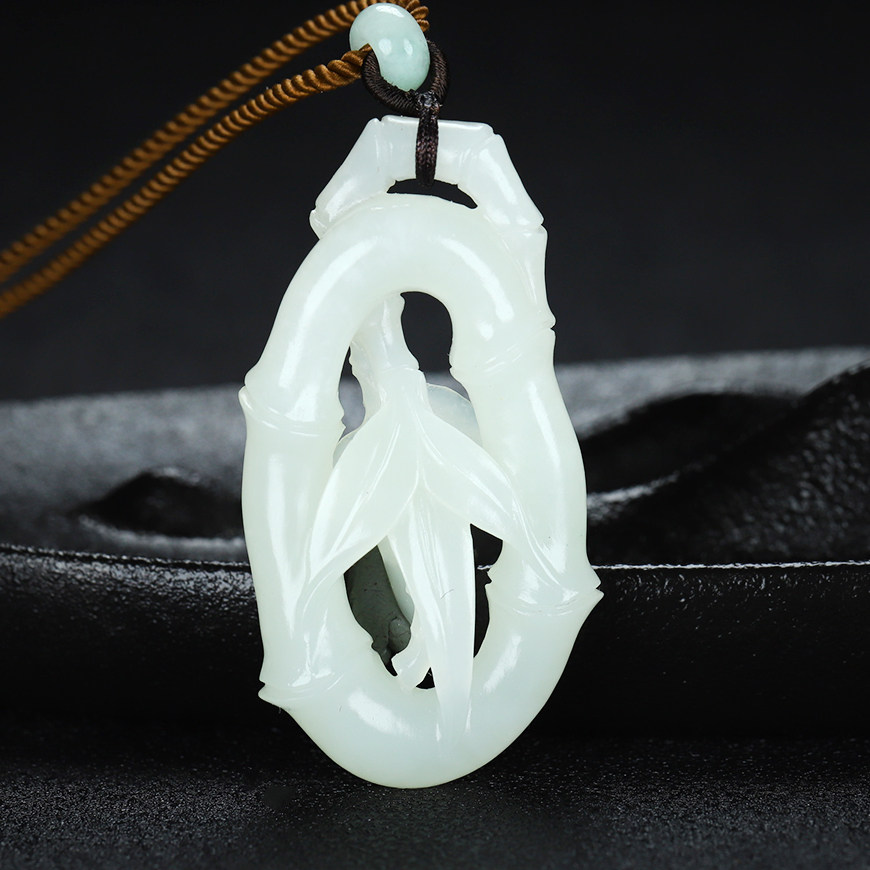 省级玉雕大师丁功博作品新疆和田玉节节高升镂空竹竿挂件19克吊坠