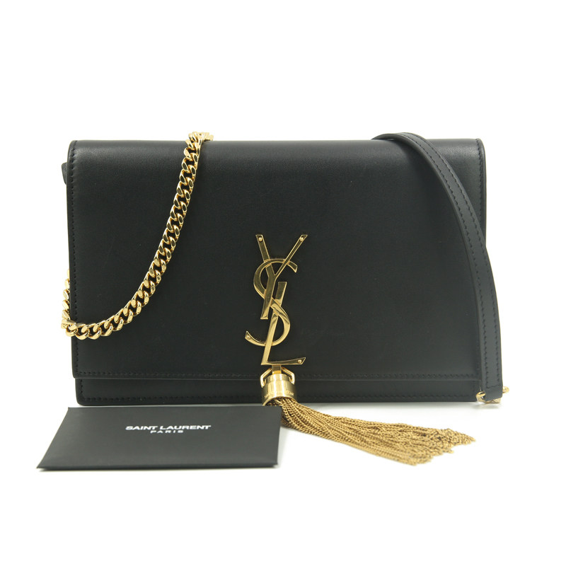 [9.5新] ysl/圣罗兰黑金配色翻盖流苏链条包单肩斜挎女包 15297