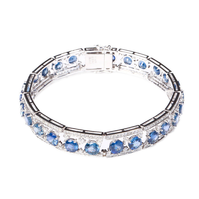 矢车菊色蓝宝石手链 18k金镶钻2.808ct 11301