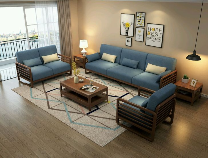 北欧简约实木123客厅组合沙发橡木木加布艺沙发