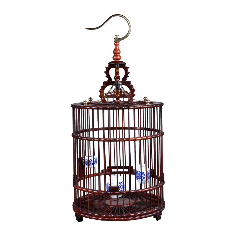 大红酸枝竹节雕龙鸟笼做工精巧榫卯结构 摆挂皆宜即刻拍