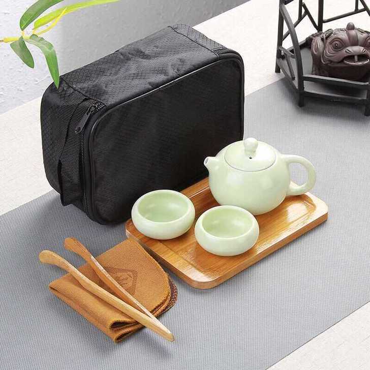 定窑陶瓷旅行茶具套装简约泡茶壶茶杯子整套功夫便携家用一壶二杯