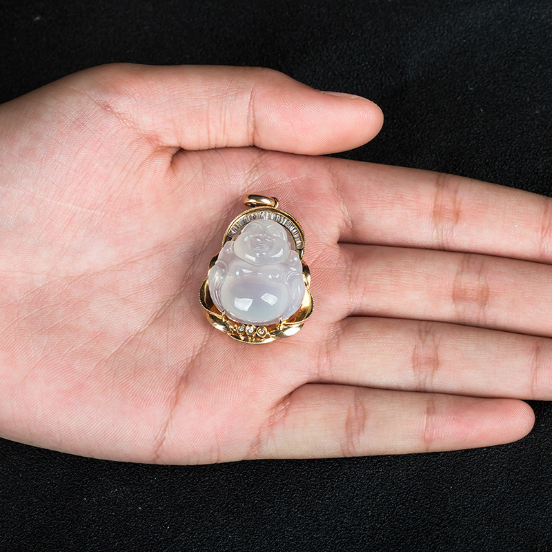 【拍卖】保真包赔售后无忧18k金伴钻镶嵌a货冰种佛公吊坠10.65g