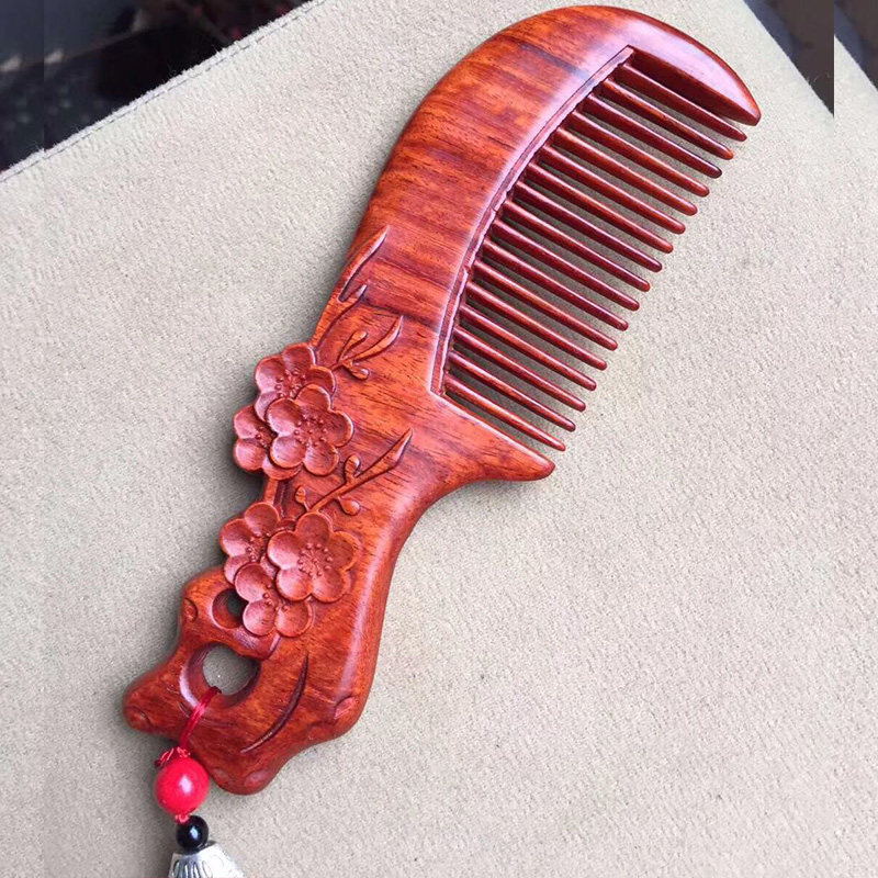 【1元起拍】梅花木梳 印度小叶紫檀 宫廷梳子 少女梳 梳头无静电