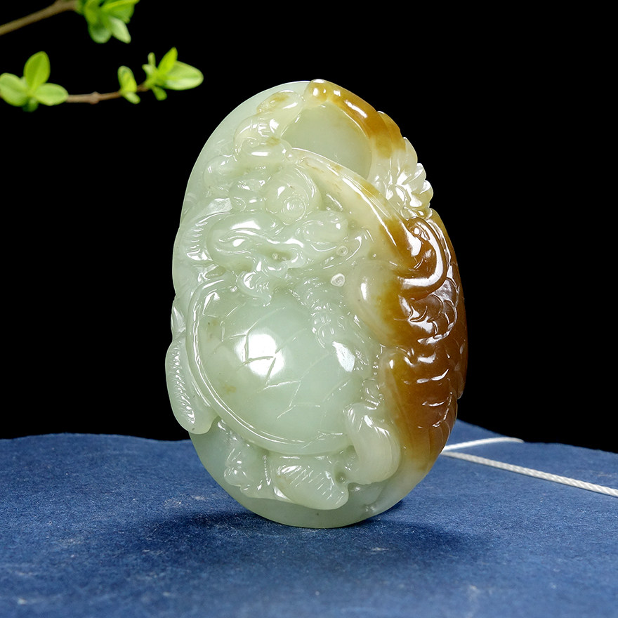 徐鑫玉雕工作室 和田玉稀有糖黄玉巧雕【 龟鹤延年】64克徐鑫大师工作