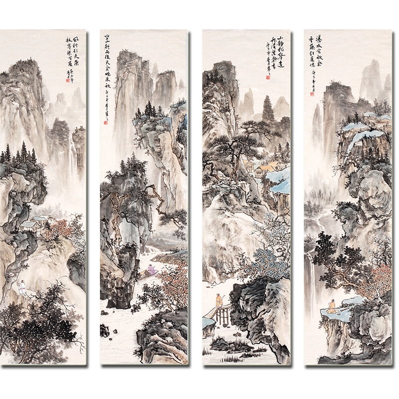 杨青才《山静松声远》山水画四条屏收藏级精品