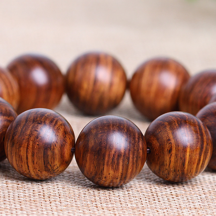 早市【海南黄花梨虎皮纹】降香黄檀 20mm佛珠手串 送礼珍藏 51.3g - 