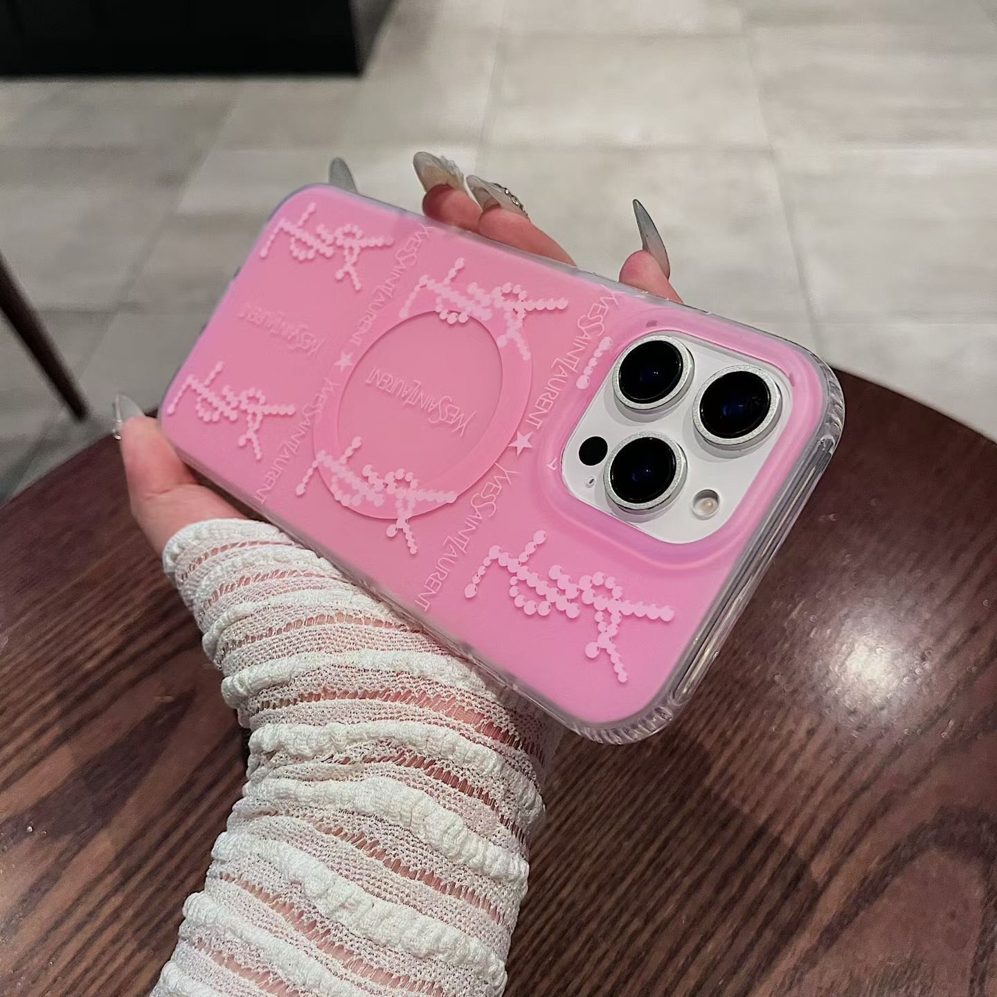 全新轻奢粉色系 YSL 双层 IMD 手机壳