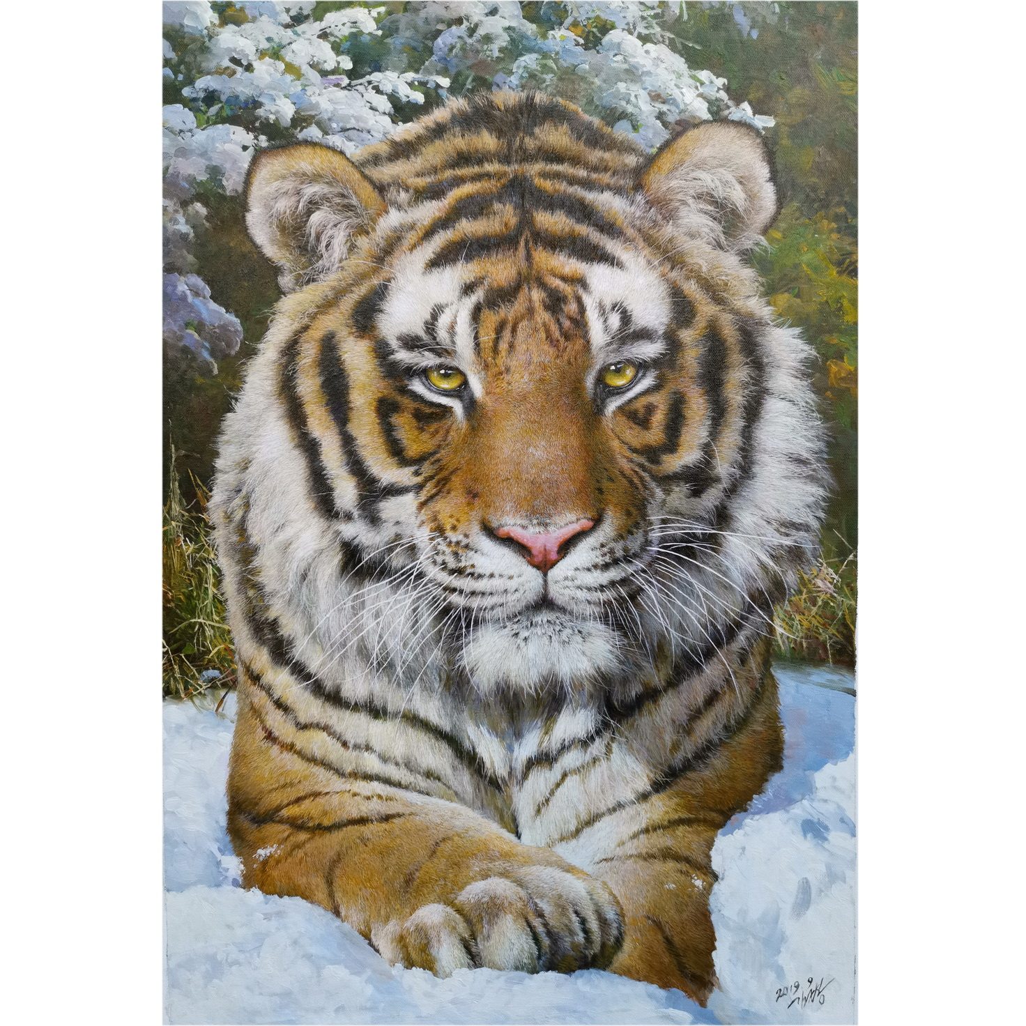 朝鲜画拍卖 视频看货 客厅装饰画 金根峰 雪原中的老虎