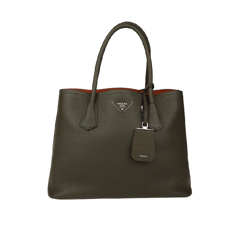 [无保留价]95新普拉达/prada绿色牛皮doublebag系列女士两用包