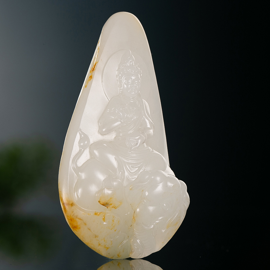 省级玉雕大师仝杰作品新疆和田玉籽料普贤菩萨男款守护挂件34克g1
