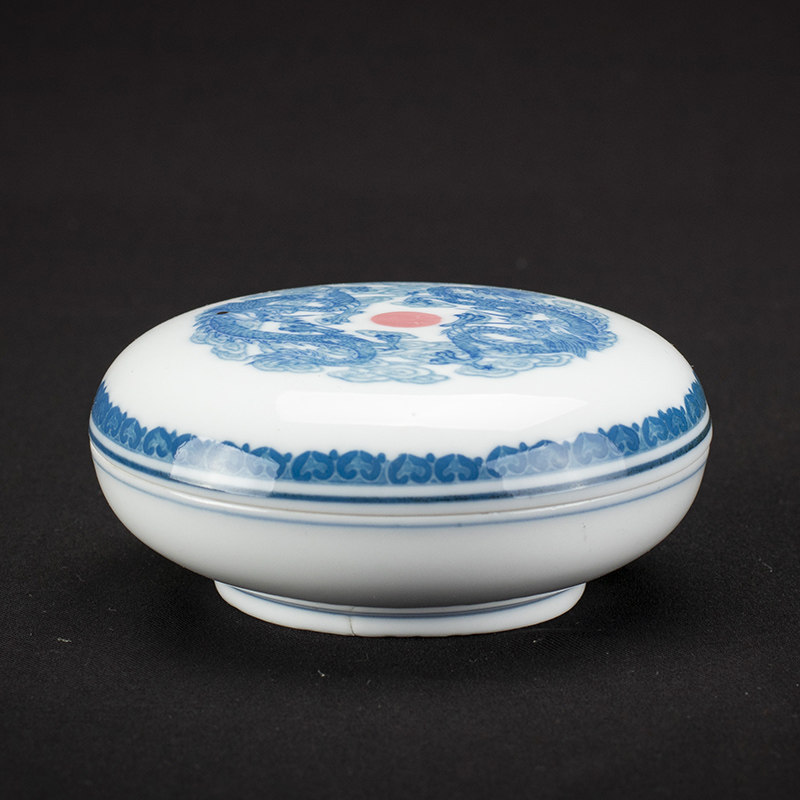 【稀有收藏】系70年代专属用瓷 洪江大球泥藏品 双龙戏珠 印泥盒