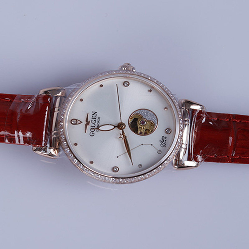 23【99新 未使用】古尊女士机械表镂空镶钻女表个性时尚十二星座