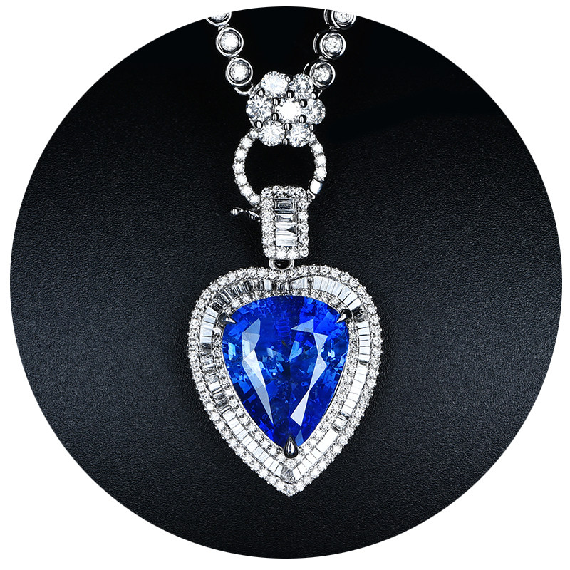 guild证书10.82ct天然无烧斯里兰卡蓝宝石吊坠18k金镶嵌钻石