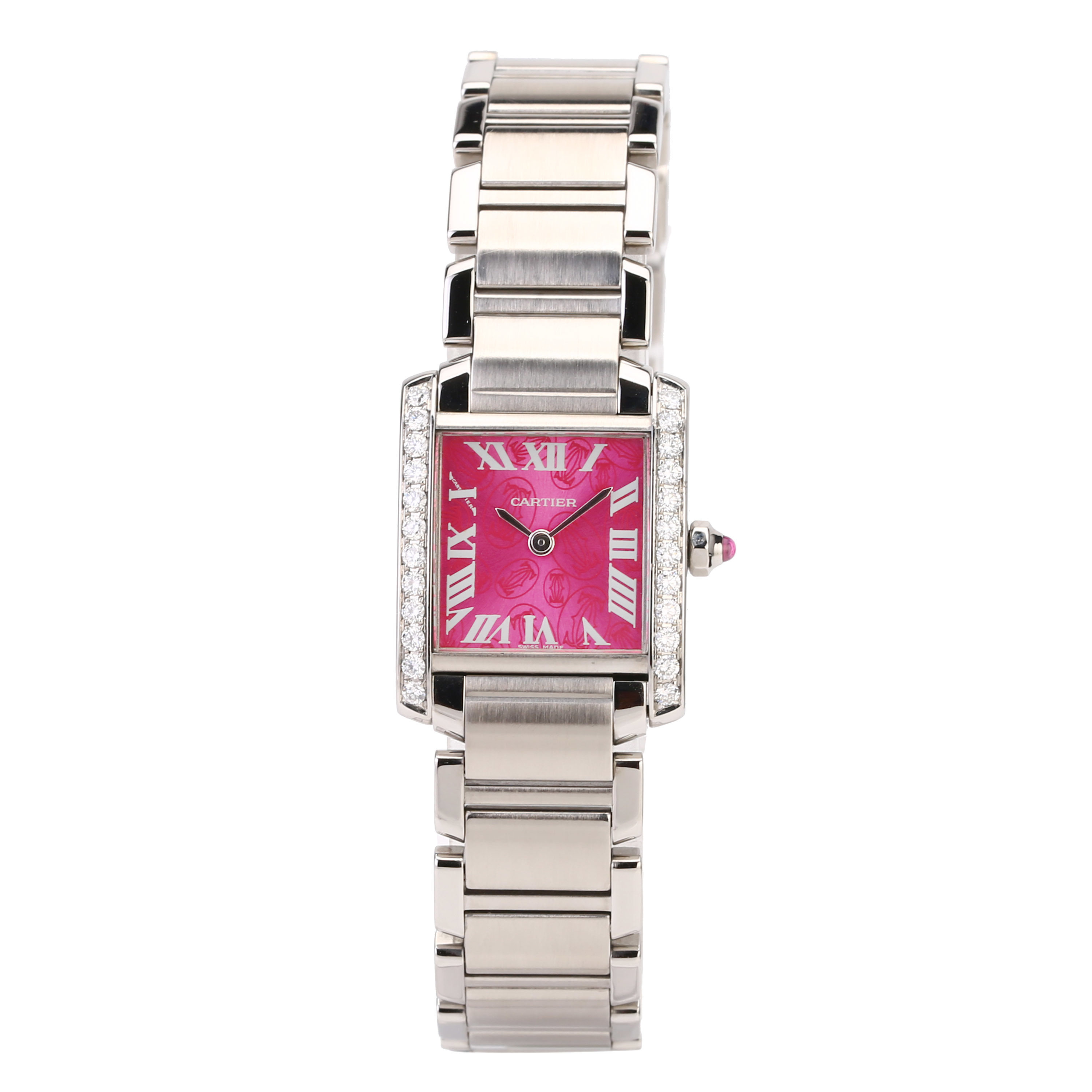 [9.5新]卡地亚坦克系列精钢w51030q3后镶钻石英女表