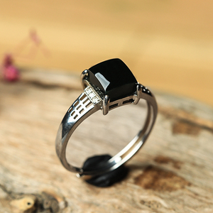 【鬼市】天然翡翠a货墨翠打灯透绿925银镶嵌戒指1.