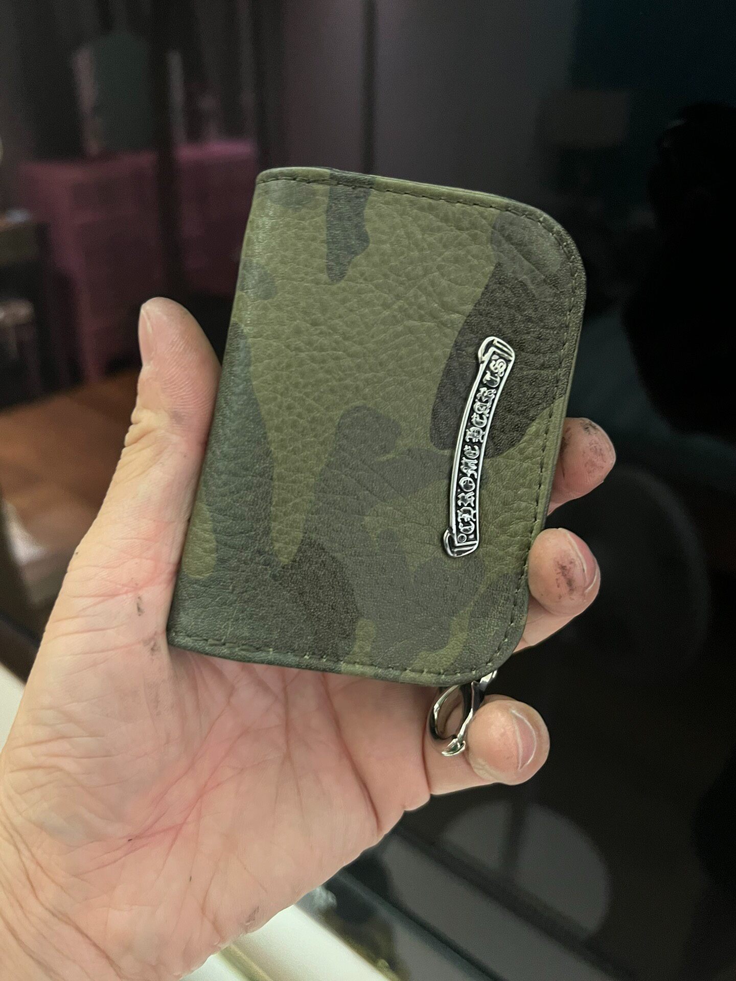Chrome Hearts Style Roll-Up Card Holder in Camo Calfskin Leather