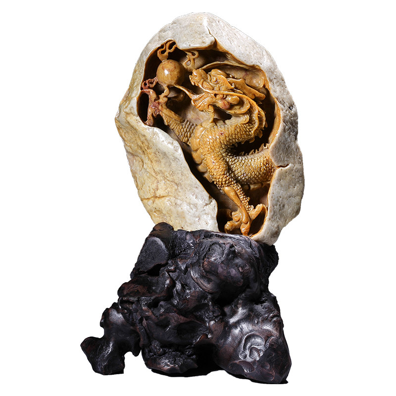 ss0467金狮峰白皮黄心牛蛋石 1.5千克《石破天惊》手工雕刻 礼品
