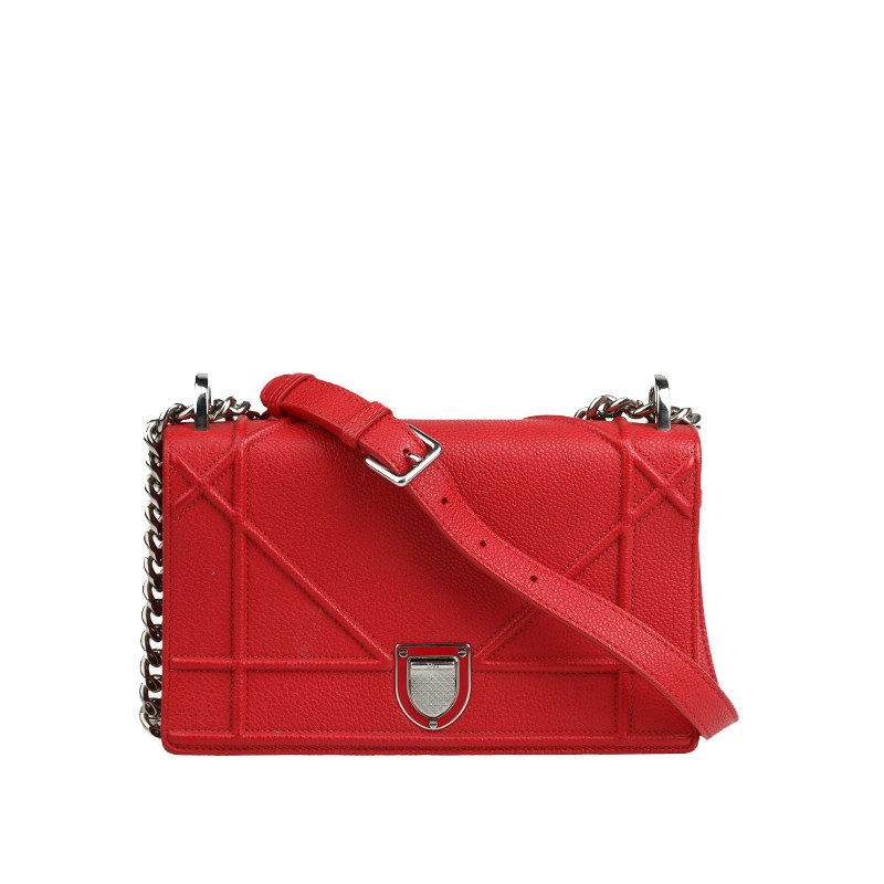 99元起拍[9.5新]迪奥红色牛皮diorama系列女士链条手提单肩斜挎包