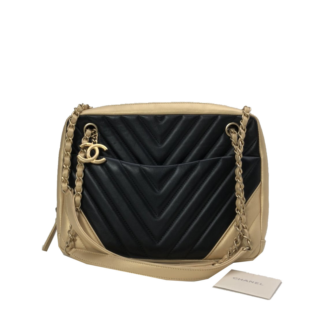 直播即刻拍[9.5新]香奈儿女包全皮拼色v纹单肩包tslsh0263