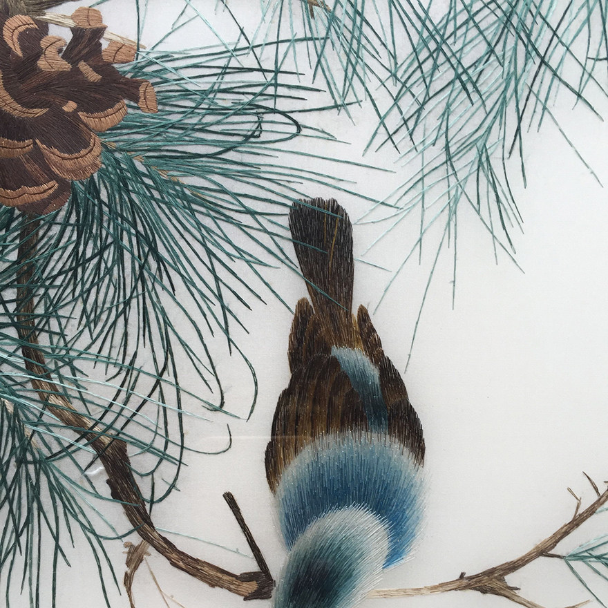 匠心苏绣《松果鸟》刺绣真丝 一丝至四丝绣