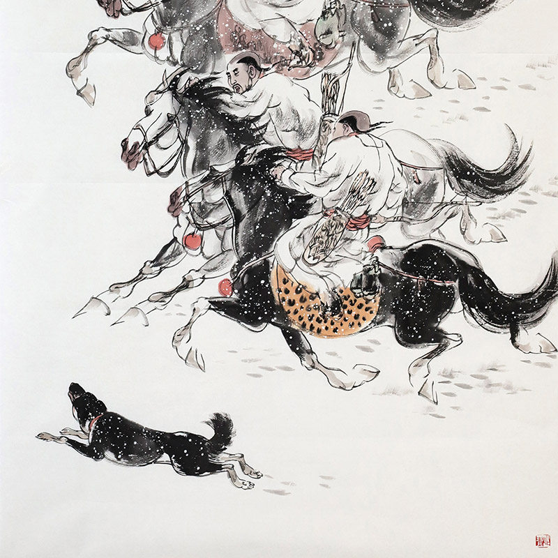 中美协会员 刘宝玉 六尺《冬猎图》人物画 名家字画手绘真迹 拍卖