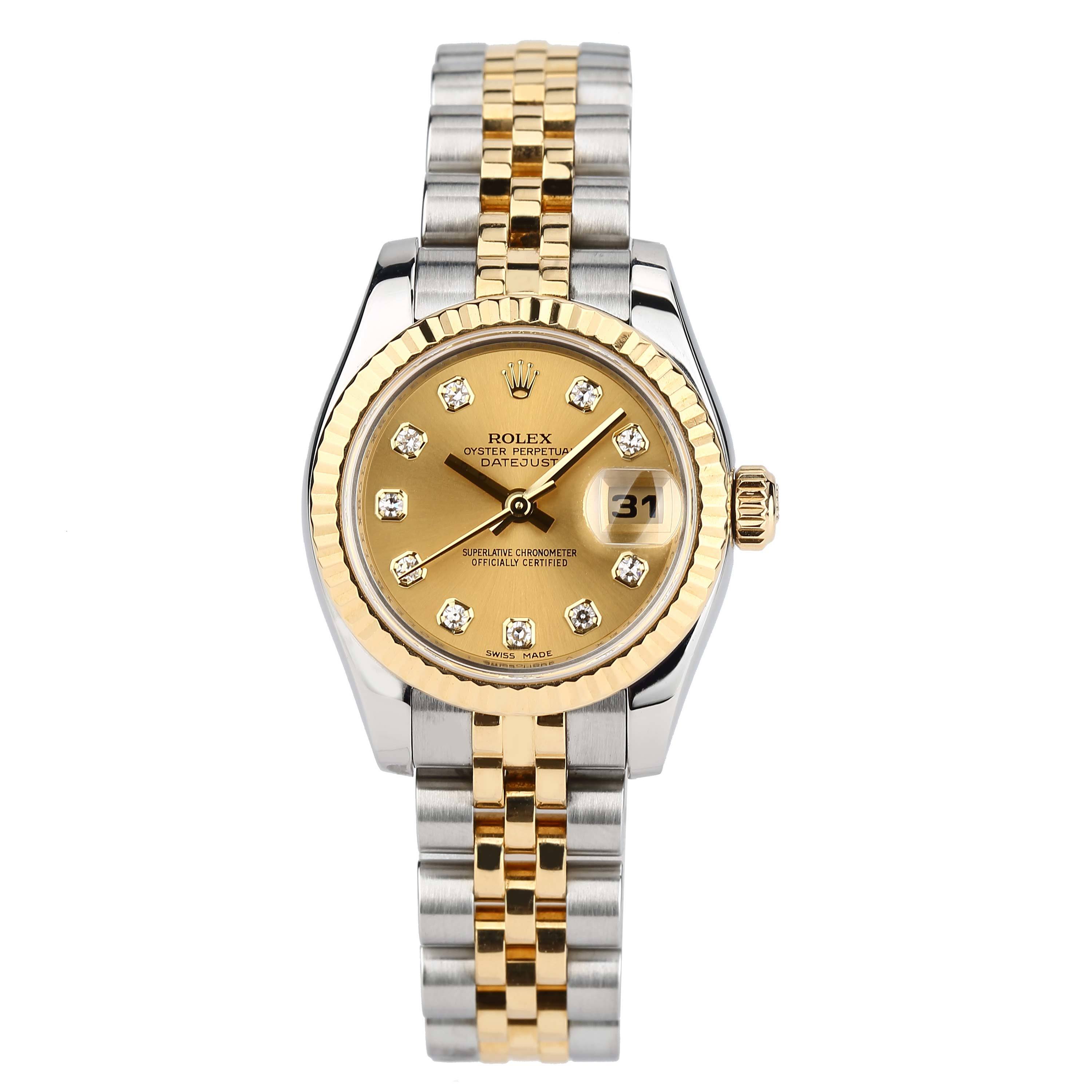 直播特卖[9.8新]劳力士179173日志型黄金精钢原镶钻自动机械女表